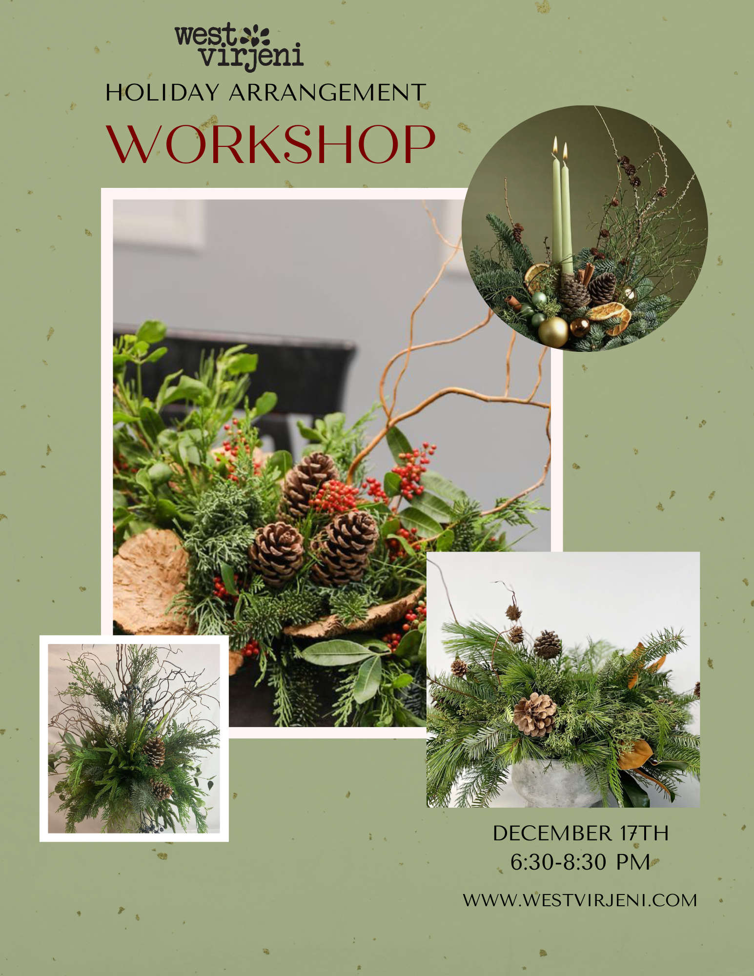 Winter Arrangement Workshop at Linden Spring- December 17, 6:30-8:30 pm